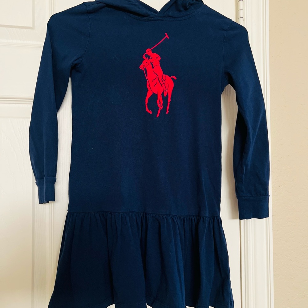 Ralph Lauren Navy Hoodie Dress with Red Polo Logo